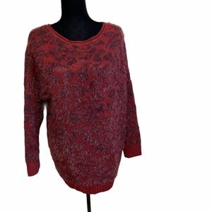 14th & Union Burgundy Fuzzy Knit Pullover‎ Sweater L Petite Long Sleeves